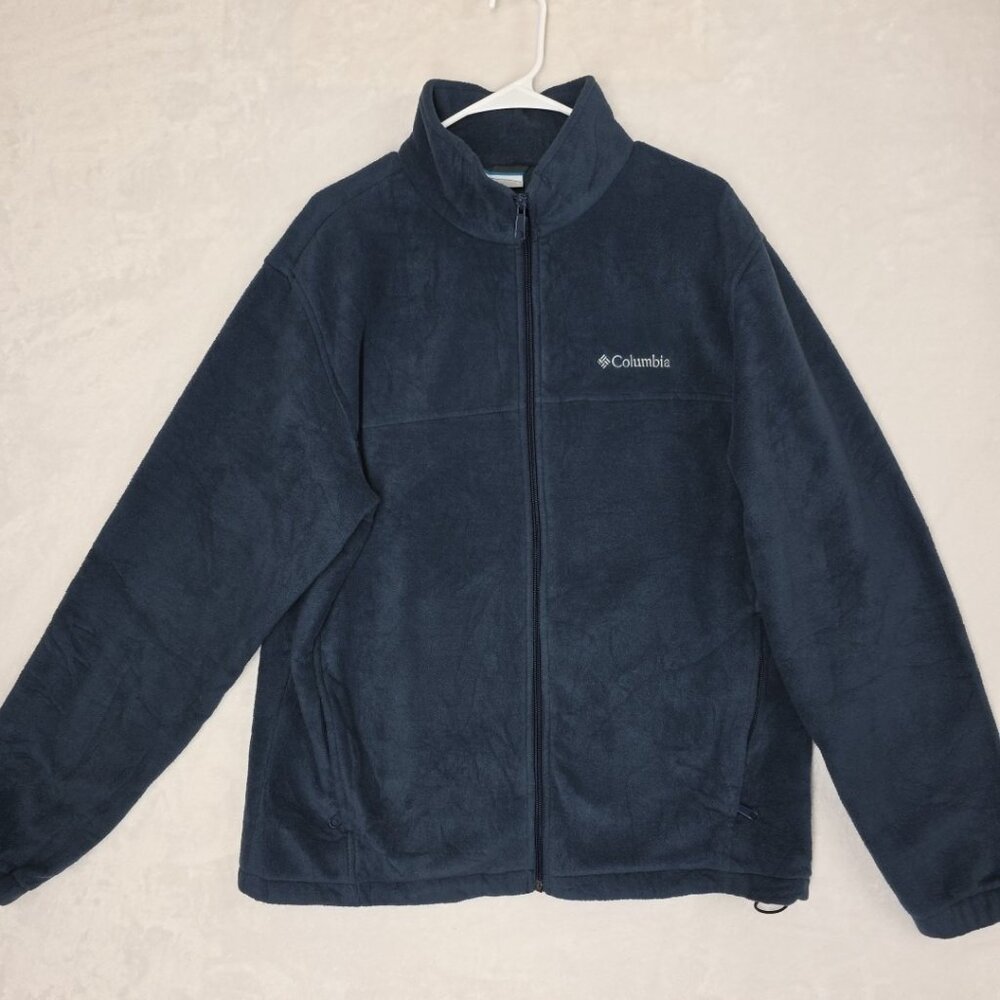 Columbia Sportswear Men’s Soft Shell Fleece Jacket Size L Full Zip Navy Blue EUC
